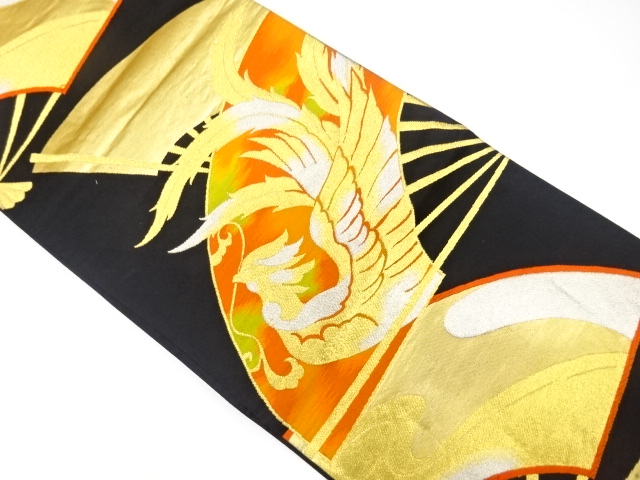 アンティーク　扇面に鳳凰模様織り出し袋帯（着用可）